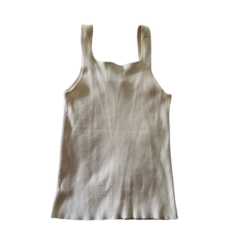 Splendid Womens Ribbed Knit Square Neck Tank Top Cream RF2W97X Large - Picture 2 of 6